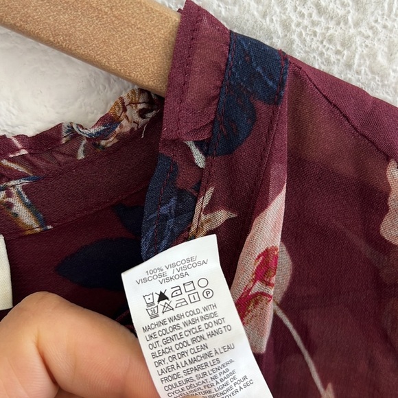 Lucky Brand Ruffled Floral Print Button Up Shirt Chiffon Semi Sheer Large - Picture 5 of 6